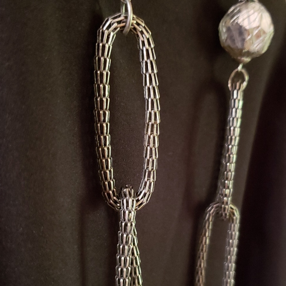 Chain Link Silver Necklace with Faceted Stations - Picture 5 of 8